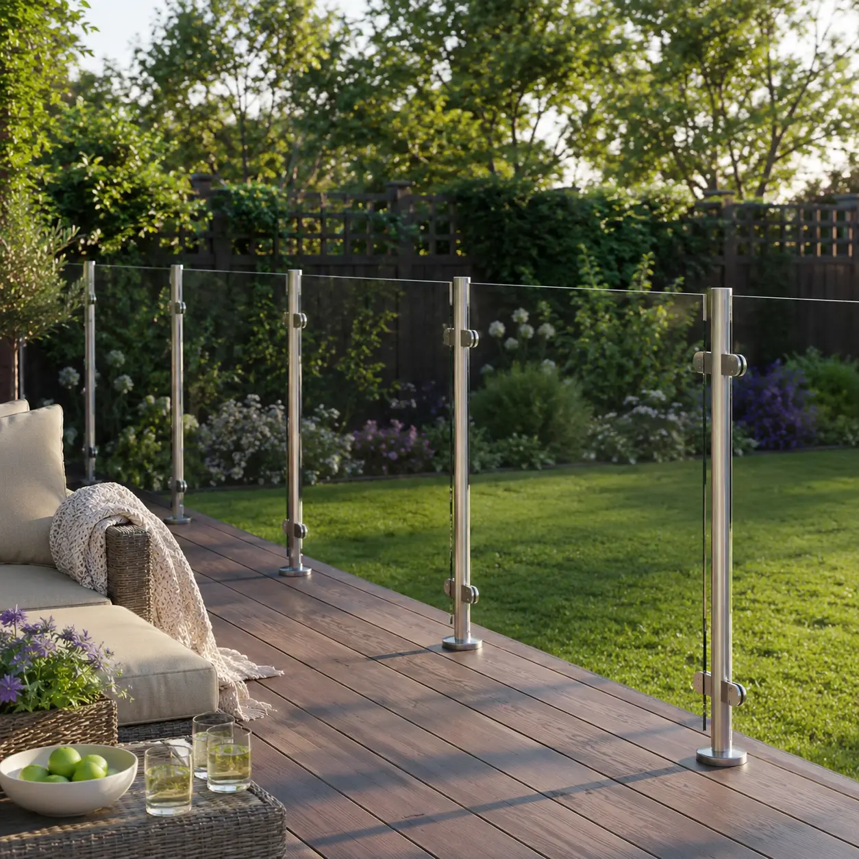 Glass balustrade installed on outdoor decking
